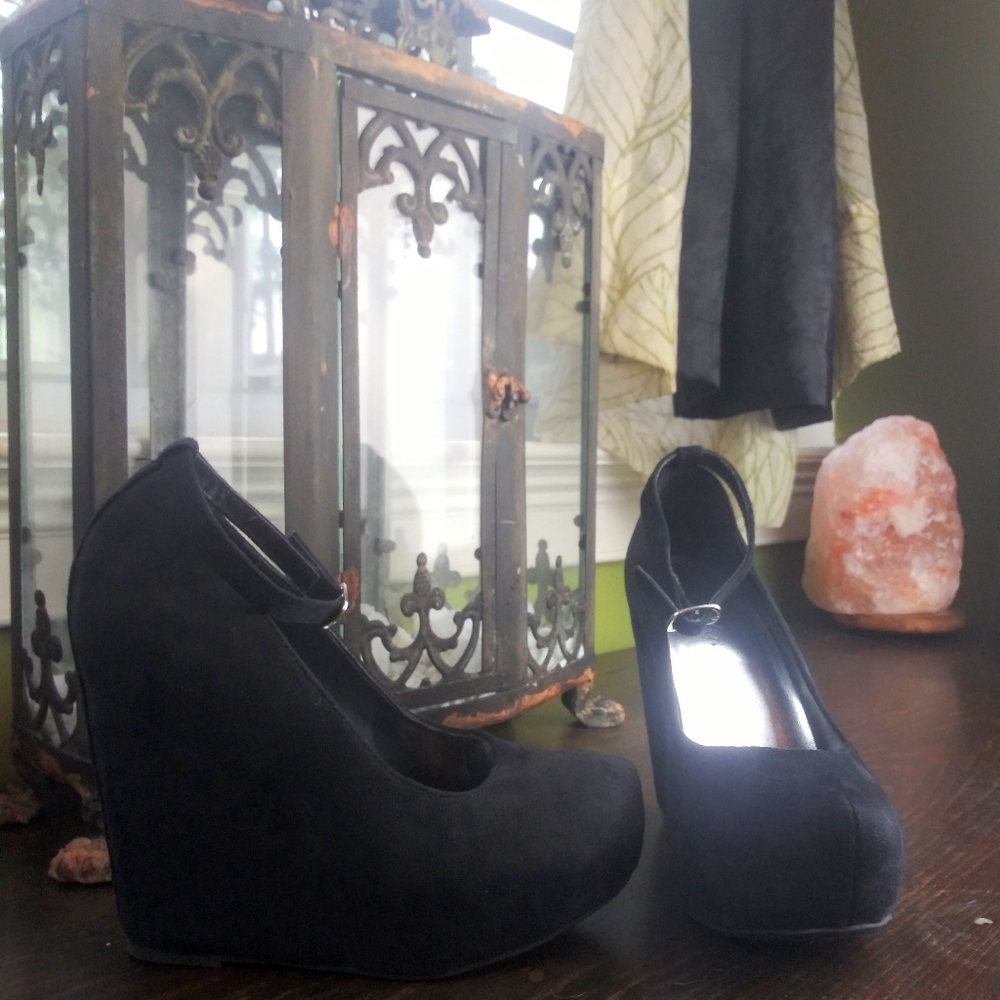 Paprika Black Ankle Strap Wedges